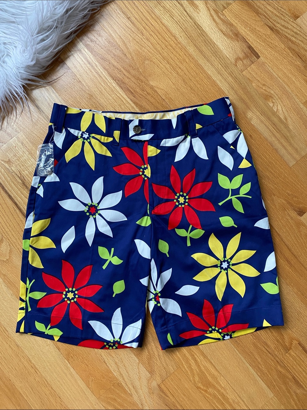 Loudmouth NEW Navy Golf Shorts with Red, Yellow & White Floral Print